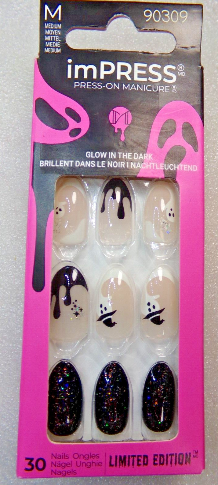 IMPRESS NAILS PRESS ON Medium – Nude French, Black with Ghosts