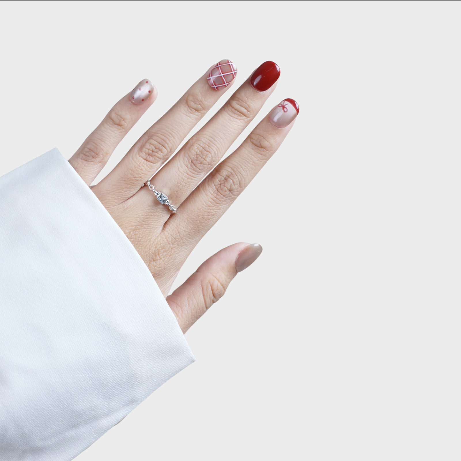SIYOU Bordeaux Bow Short Squoval Crimson Wine French Press-On Nails 10pc