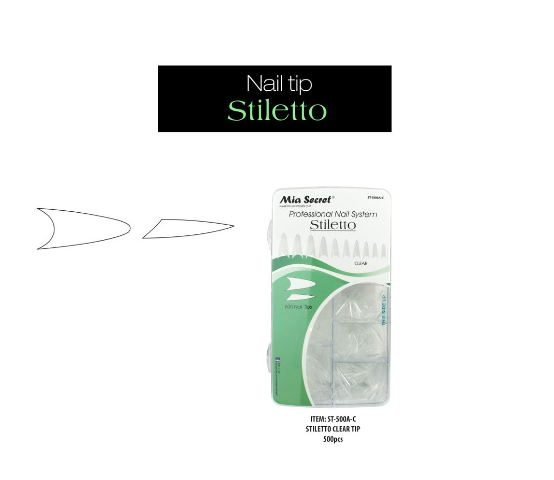 Mia Secret Nail Tips Stiletto 500 or 100 Piece Clear Or Natural #1-10 Pick Yours