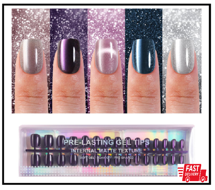 150Pcs Cat Eye Press on Nails Short Square Soft Gel Fake Nails Glossy Glitter