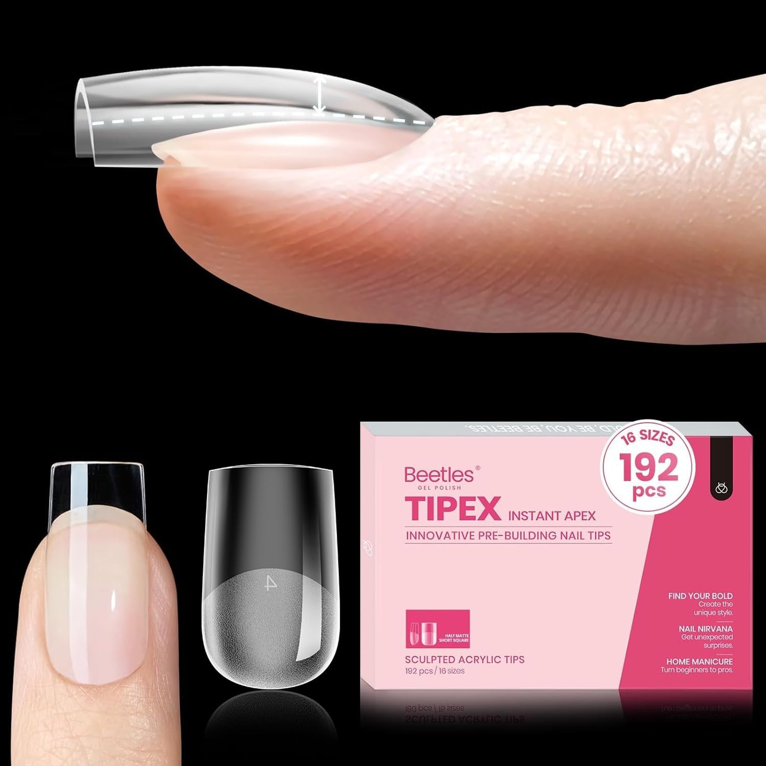 Short Square Nail Tips 192pcs (00-14) | Thicker Acrylic Extensions, No Builder G