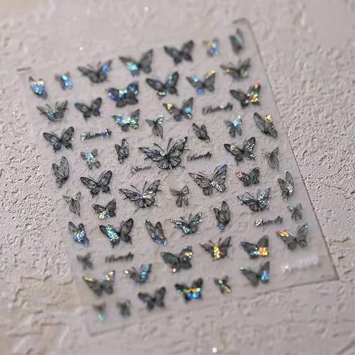 2 Sheets Butterfly Nail Stickers, 5d Embossed Nail Art Stickers, C-black Aurora