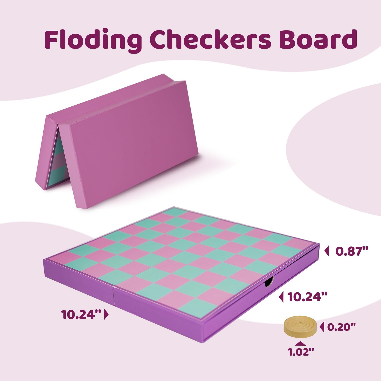 YOBRO Colorful Checkers Board Game, Portable Large, Purple,green,pink,beige