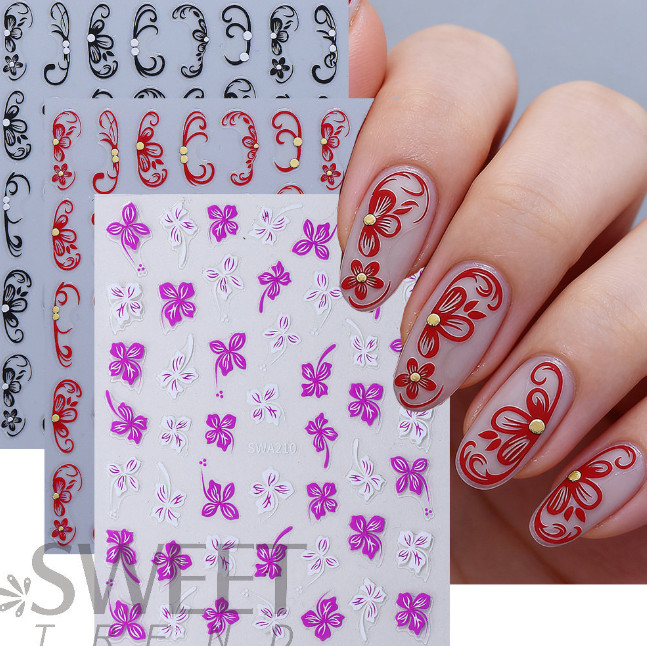 3Pcs Vine Flower Hawaiian Hibiscus Floral Nail Art Stickers Decal NS10