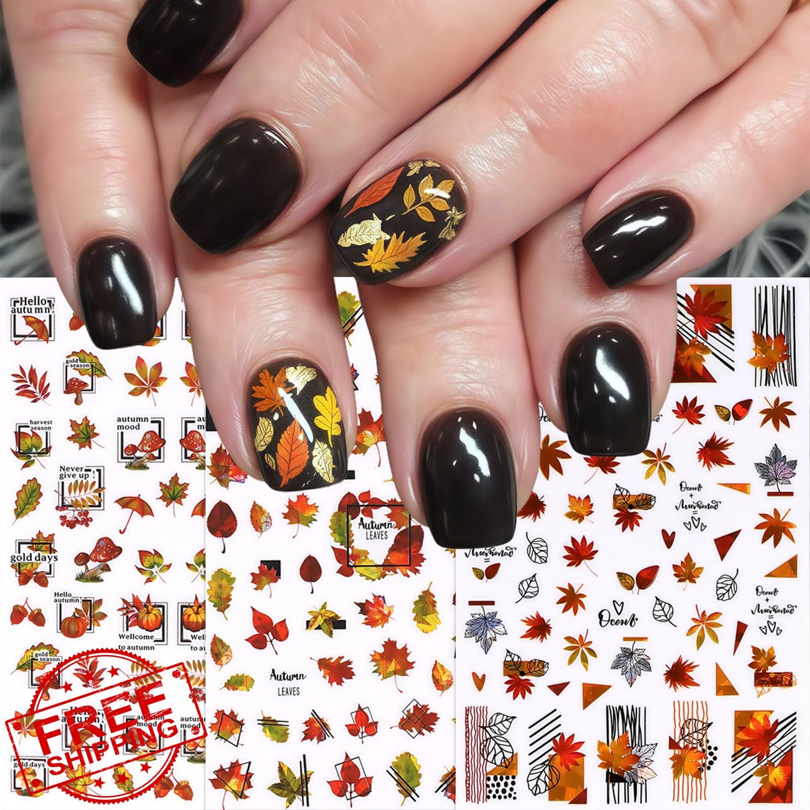 SHUXILIN Maple Leaf Nail Art Stickers Fall Leaves