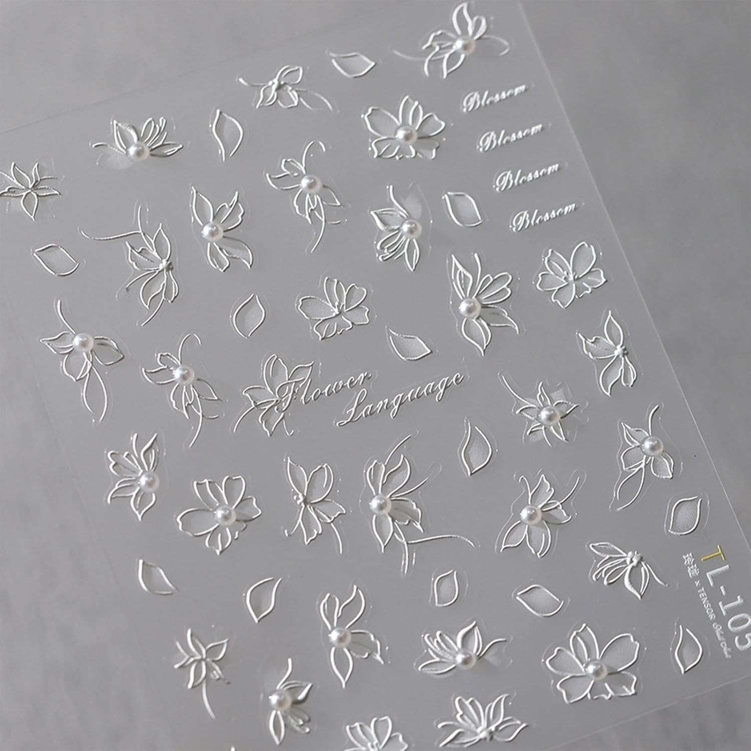 JMEOWIO 3D Embossed White Flower Nail Art Stickers Decals Self-Adhesive 5D Nail