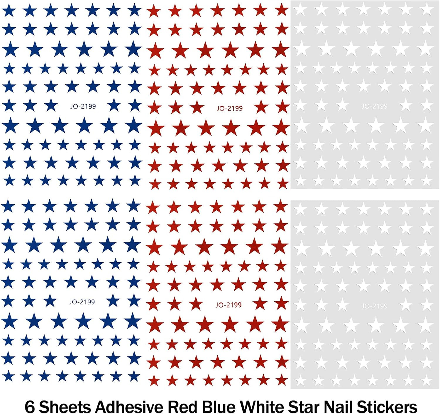 Sheets Red White Blue Star Nail Stickers, 3D Self-Adhesive Patriotic Nail Decals