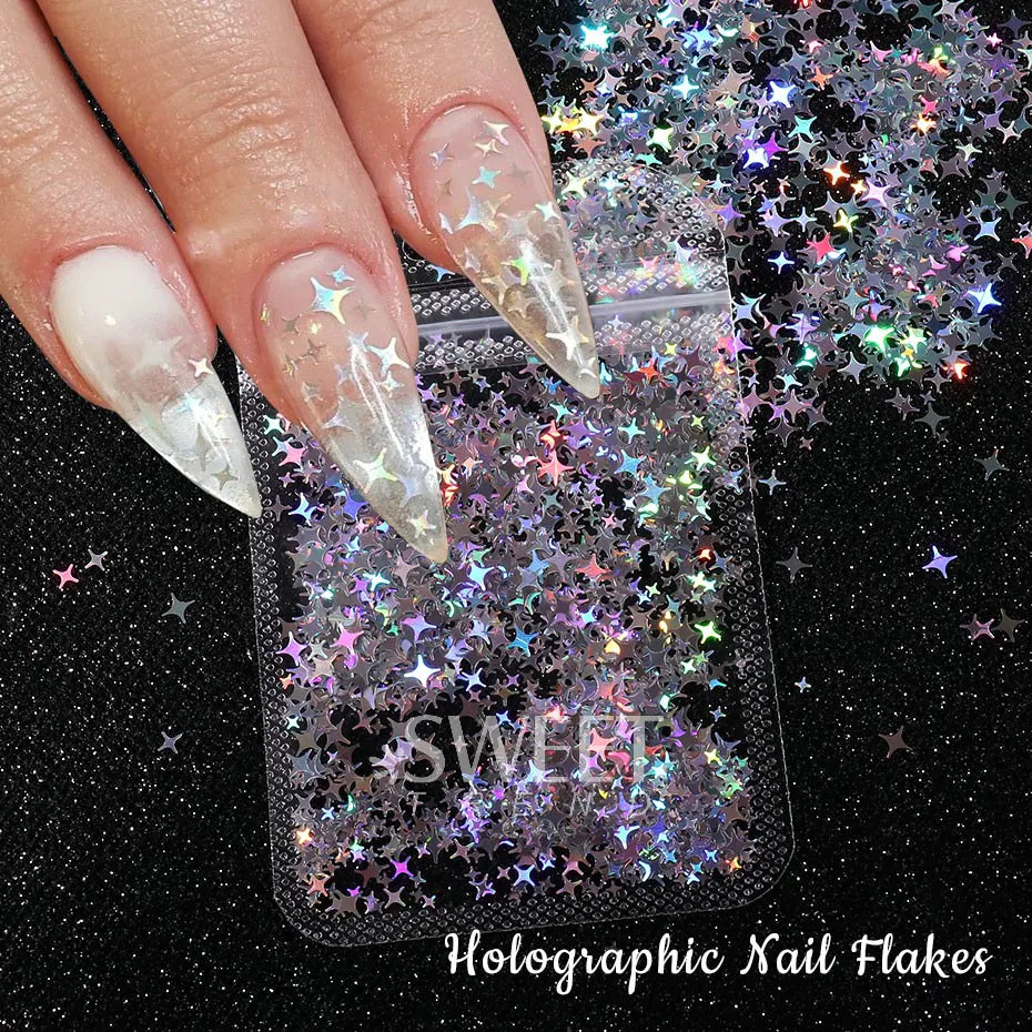 Holographic Star Four pointed Star Nail Paillettes Sparkly Laser Design Sequin
