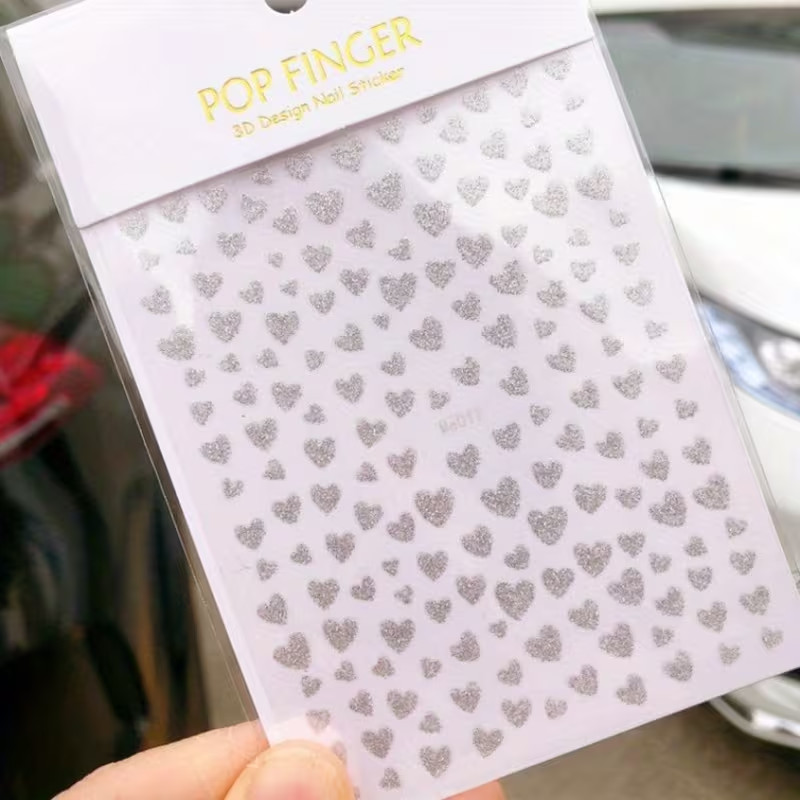 Love Heart Nail Art Stickers | Glitter Heart Decals | DIY Nail Accessories | 1pc