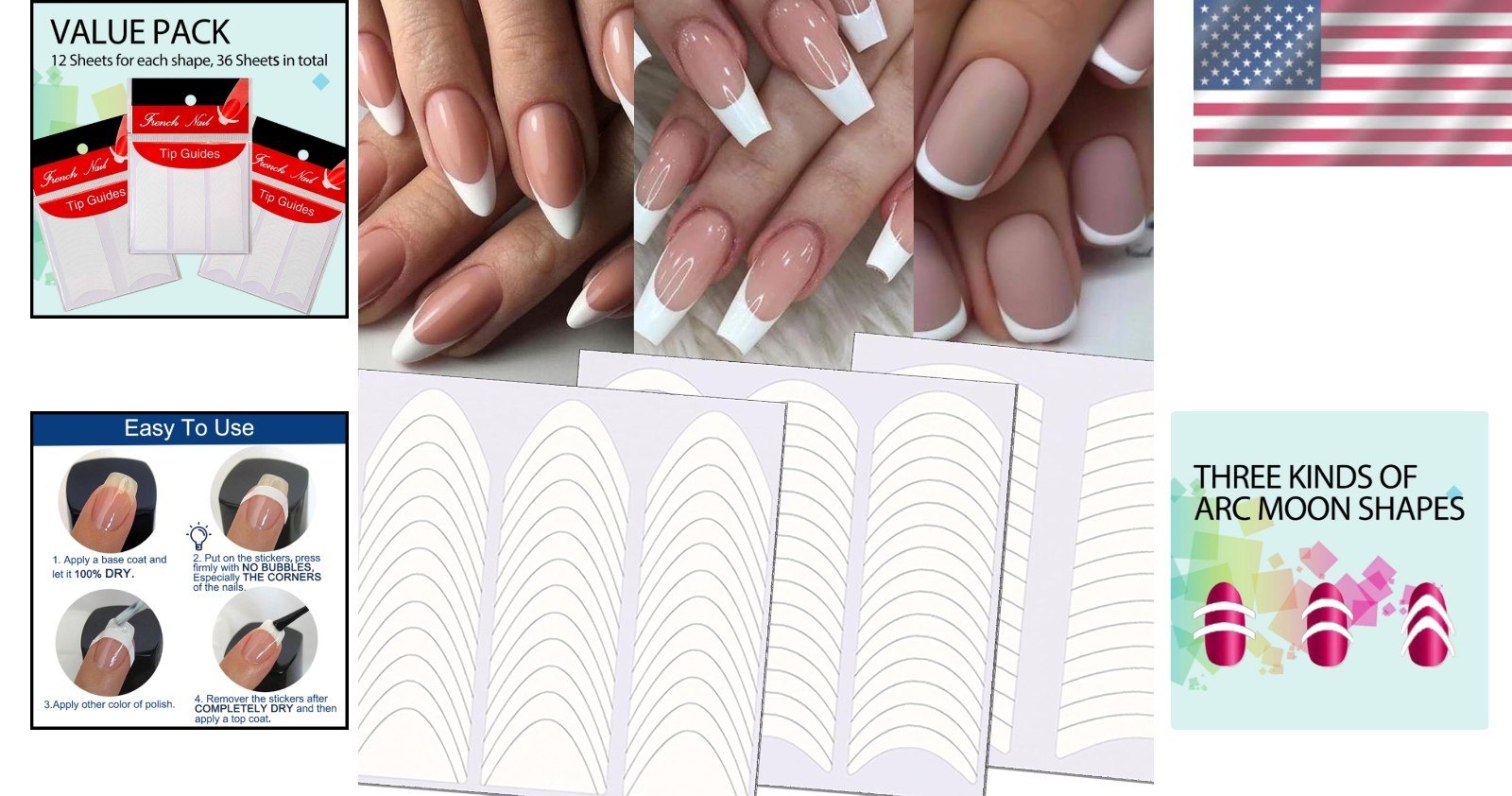 Versatile 36 Sheets of French Tip Nail Stickers – 1368 Glamorous DIY Designs
