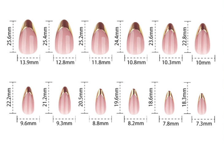 24pcs Simplistic French Golden-Edge Mirror Powder Press-On Nails, Short Almond