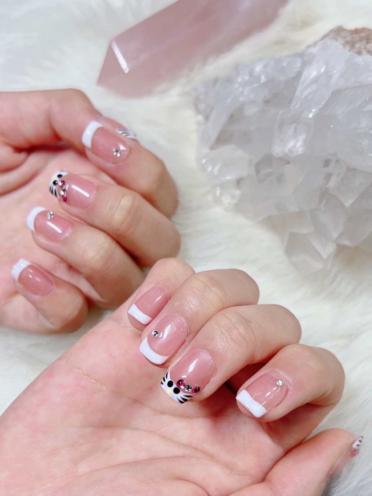 Handmade Gel Press On Nails | Short Square French Hello Kitty Simple Reusable