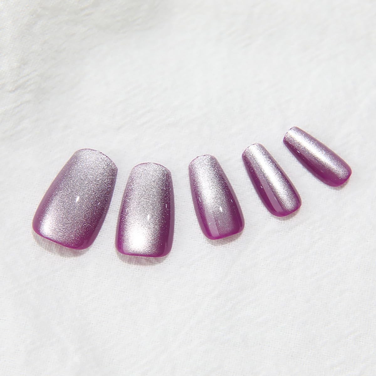 Fall Purple Medium Press On Nails, Cat Eye Coffin Short, C0-Moonlit Amethyst