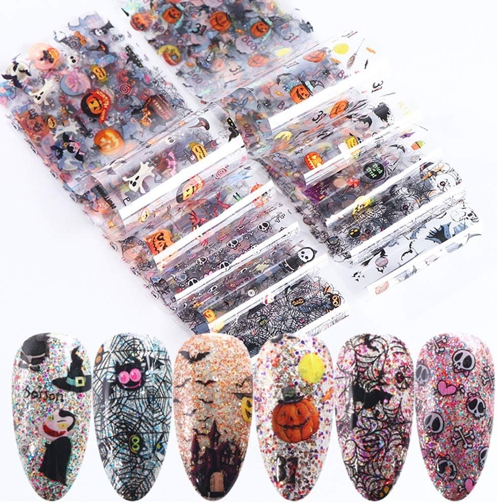 10-Piece Halloween Nail Foil Set – Spooky Cat & Pumpkin Designs for Art Lovers