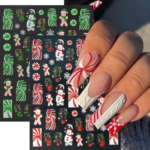 8 Sheets New Year Nail Stickers 3D Self-Adhesive Gingerbread Man snowmen
