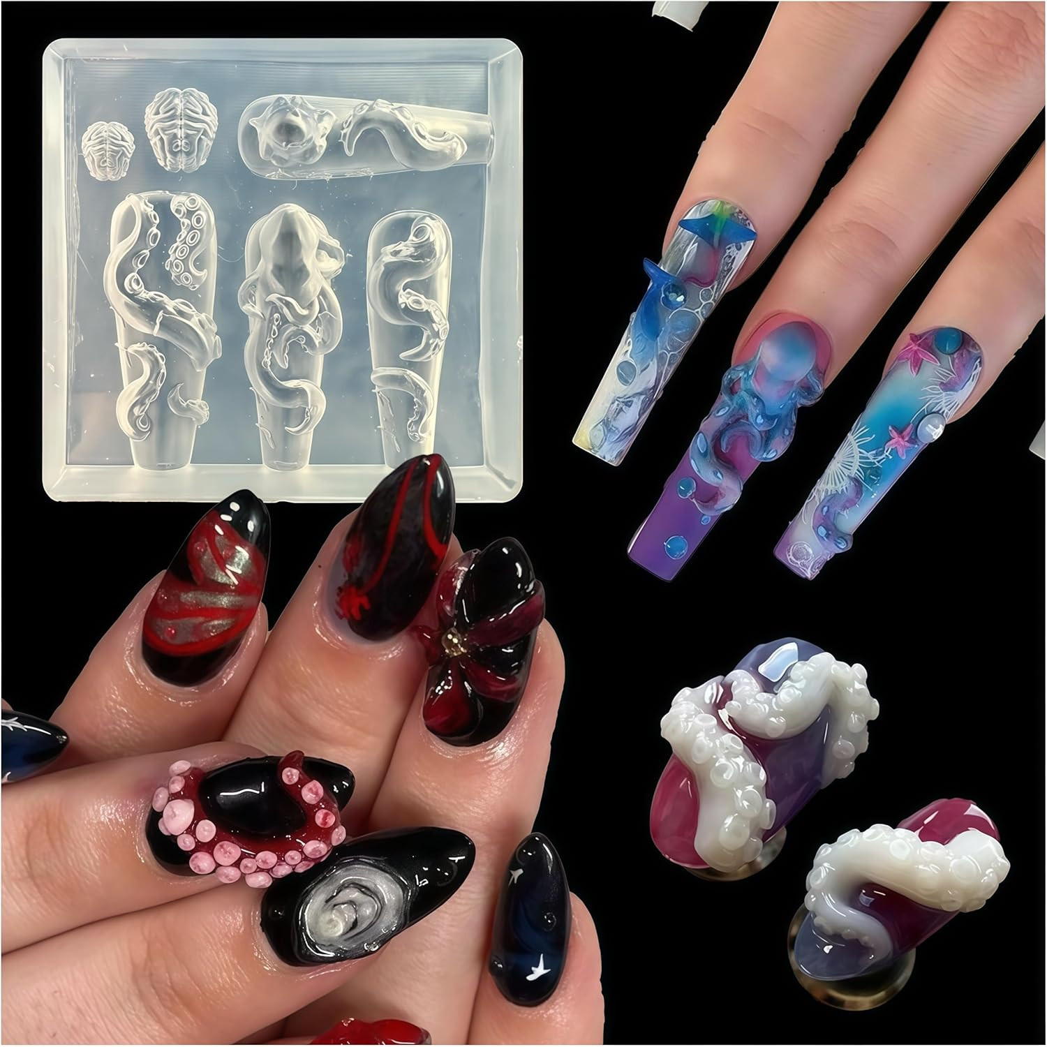 3D Silicone Octopus Nail Molds for Gel Art and Manicure Accessories