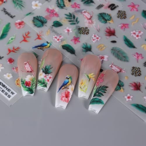 Summer Nail Stickers Flower Palm Tree Nail Art Stickers Spring 3D Style 8