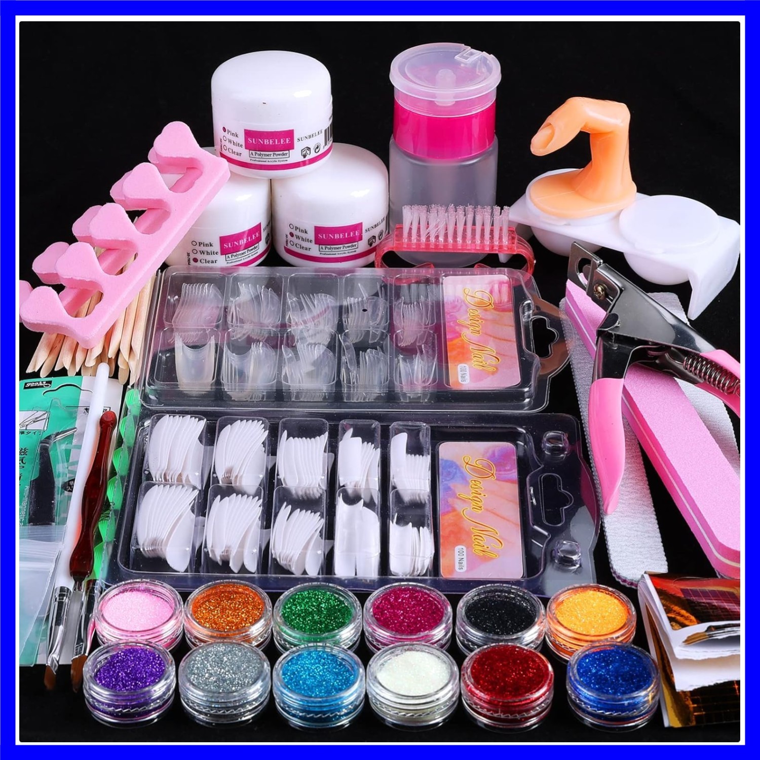 Nail Kit Set Professional Acrylic with Everything, 12 Glitter Acrylic Powder …