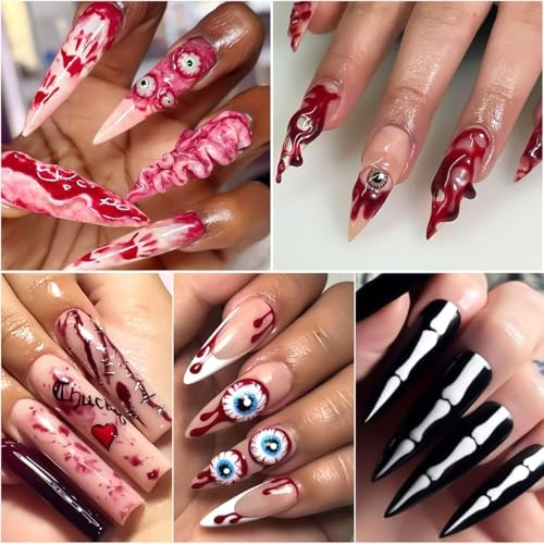 8 Sheets Halloween Nail Stickers for Nail Art 5D Self-Adhesive Nail Decals