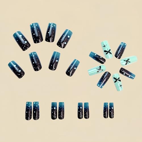 24 Pcs Ombre Dark Green Press on Nails Medium Square – Fake Nails Design V5