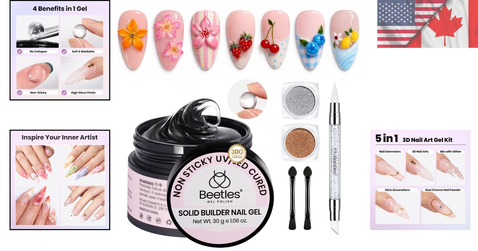 Versatile Beetles 3D Nail Art Gel Kit – Easy Apply, Lasts 21+ Days Under UV/LED