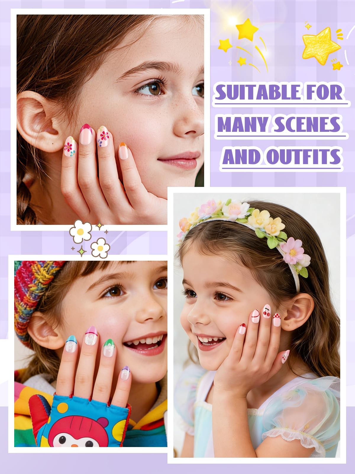 Press On Nails for Girls, 3 Style Press On Nails for Kids