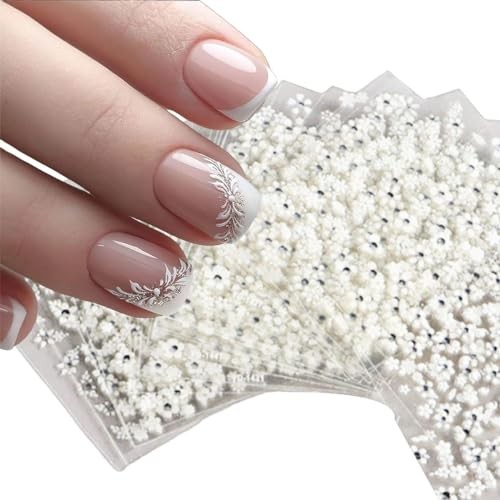 30 Sheets White Rhinestone Flower Nail Art Stickers 3D Self-Adhesive Flower