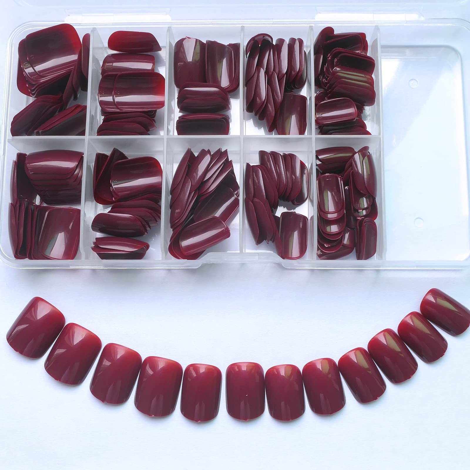 Bellelfin 240pcs Short Press on Nails Burgundy Full Cover Large,