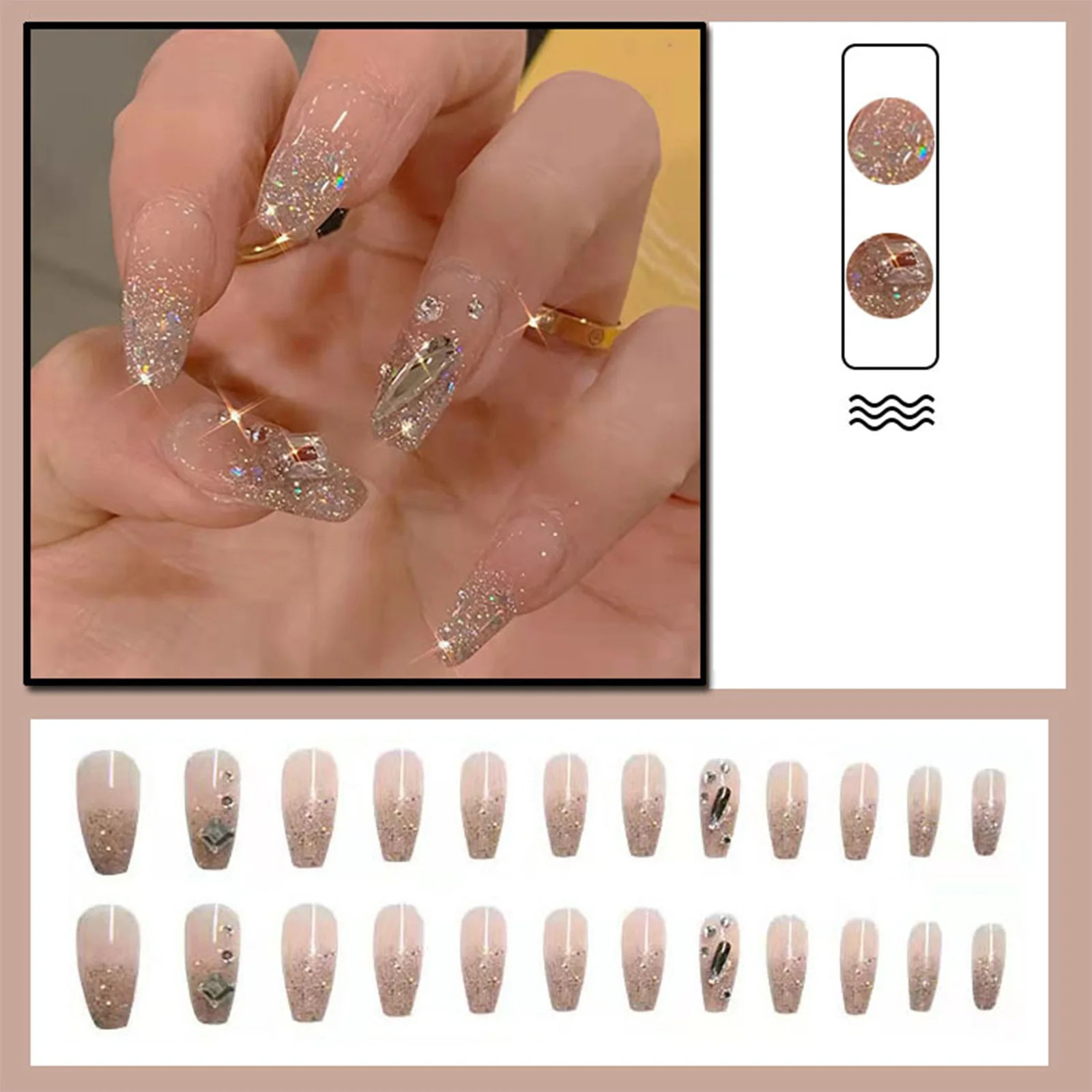 24Pcs Black Heart Cow Pattern Bow Korean Style Press On Nails