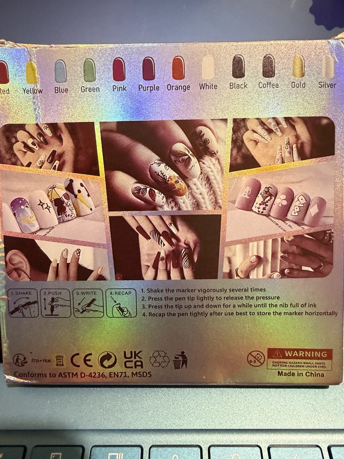 12 Color Nail Art Pens Multicolor Water-Based Quick Dry Easy to Color