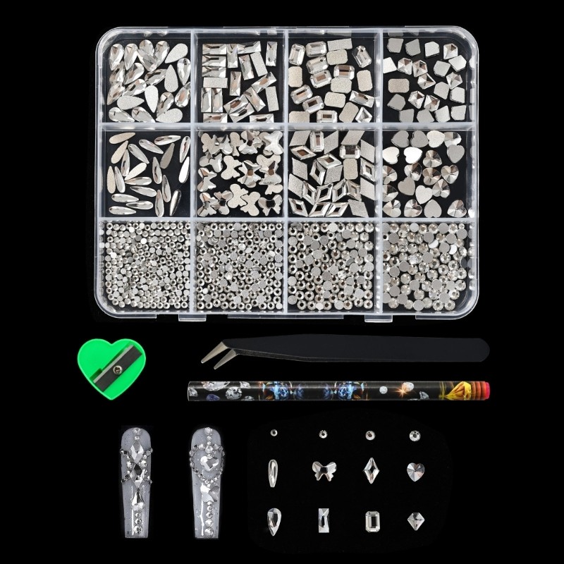Irregular Shaped Flat Back Nail Rhinestones 12Grid Resin Gems For Salon DIY