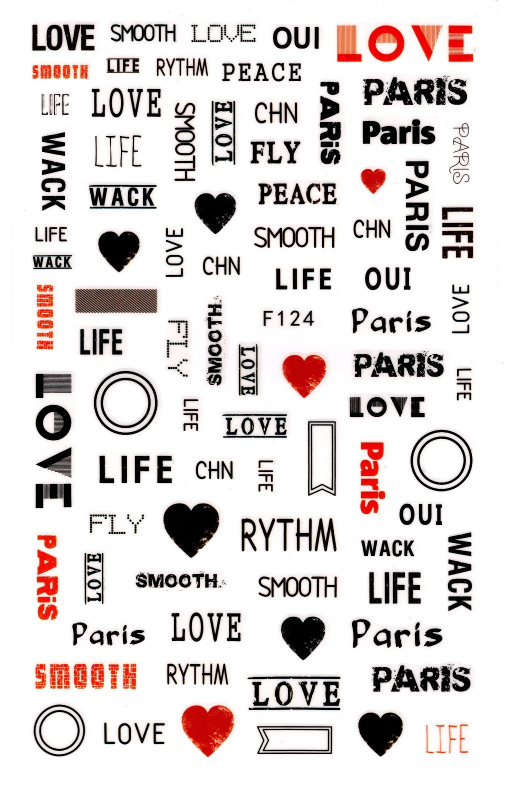 Nail Art 3D Decal Stickers inscriptions love smooth Paris life heart F124