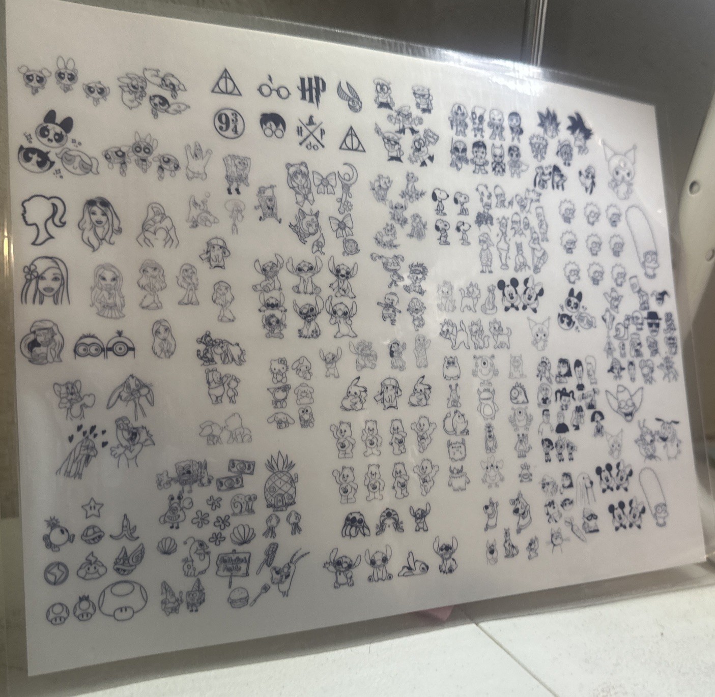 Cartoon nail art practice sheet reusable mat decal sticker template Planilha