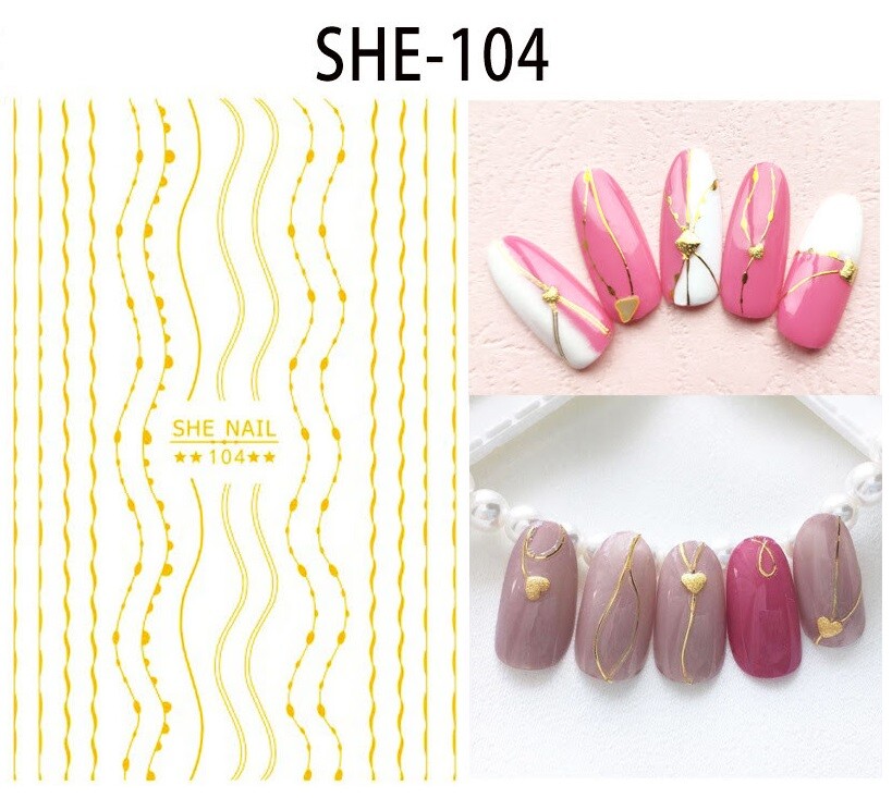 New 48Styles 3D Gold/Silver/Black Nail Art Sticker Chain Flower Star Lines Decor