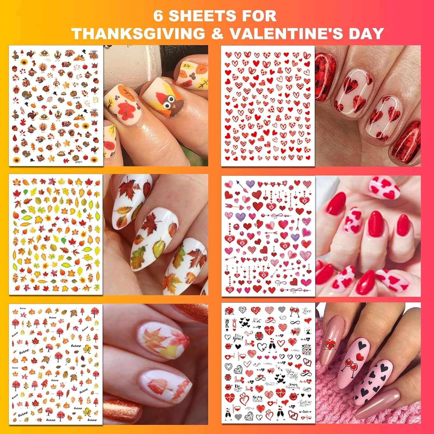 30 Sheets 8 Holiday Nail Art Stickers, Variety Pack All Season Nail Decals fo…