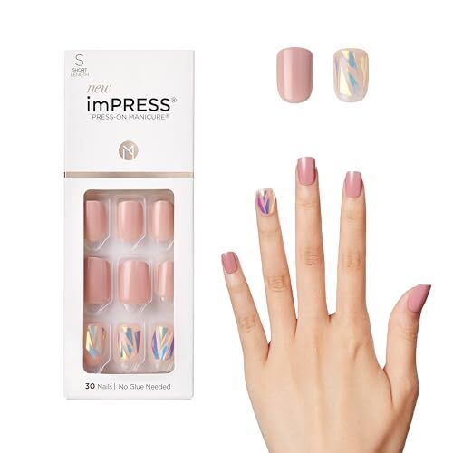 KISS No Glue Mani Press On Nails, Design, 1 Count (Pack of 1) Pink Multicolor