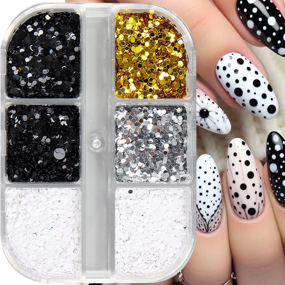 1 Box 6 Grids 3D Laser Mini Polka Dot Nail Sequins 1mm Tiny Dot Nail Glitter …
