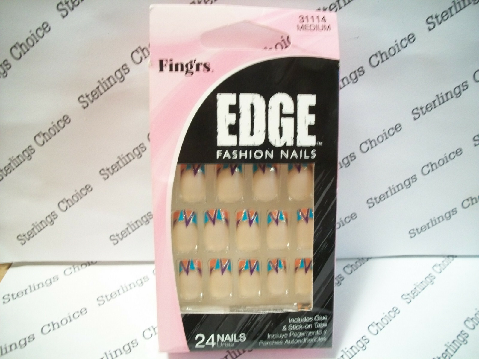 Fing’rs Edge Fashion Nails #31114 Abstract Colored Tips Medium (Bl,Pur,Or)