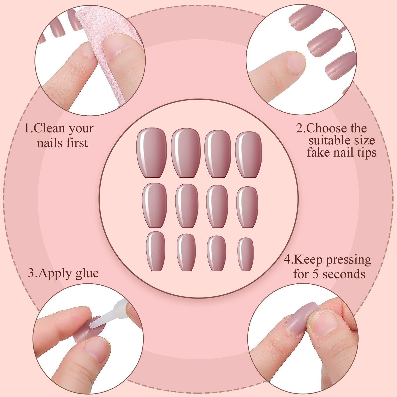 720 Pieces 30 Sets Medium Square False Nails Artificial Ballerina Glossy Pres…