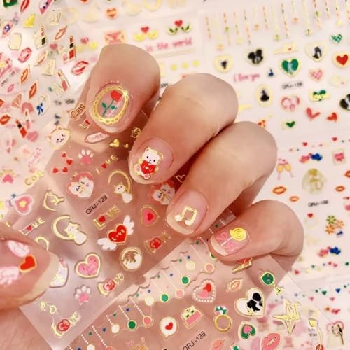 30 Sheets Valentine’s Day Nail Stickers 3D Embossed Love Heart Nail Art Style-1