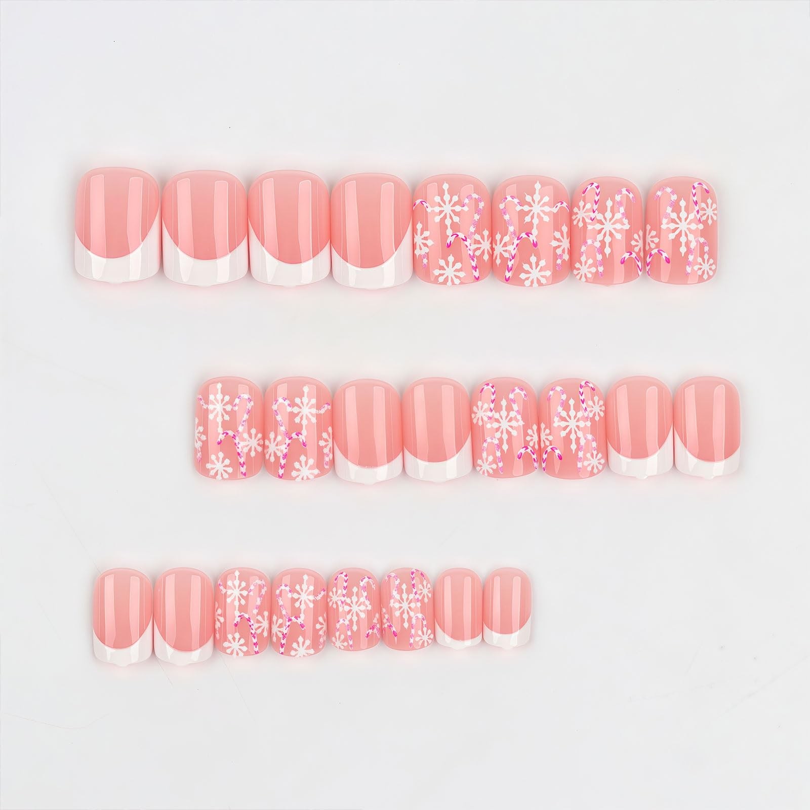 Snowflake Press On Nails Short Square, 24Pcs Snowflake Fake Nails With Candy …