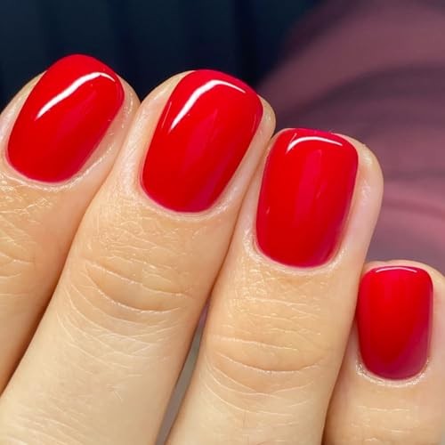 24Pcs Red Glossy Square ABS False Nails, Full Cover, Press On, short-designs10
