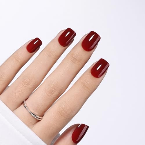 Dark Red Press On Nails – Short Square Burgundy Press On Nails for A3-Burgundy