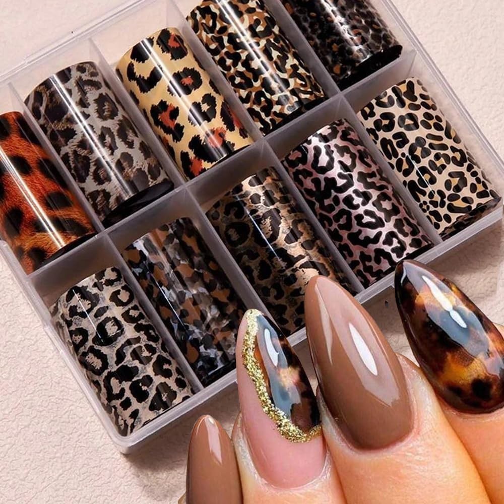 Leopard Print Nail Art Foils Transfer Stickers 10Pcs Leopard Snake Print Nail…