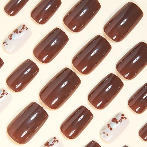 Brown Acrylic Full Cover Square Press on Nails – Style-06 – Glossy Style-06