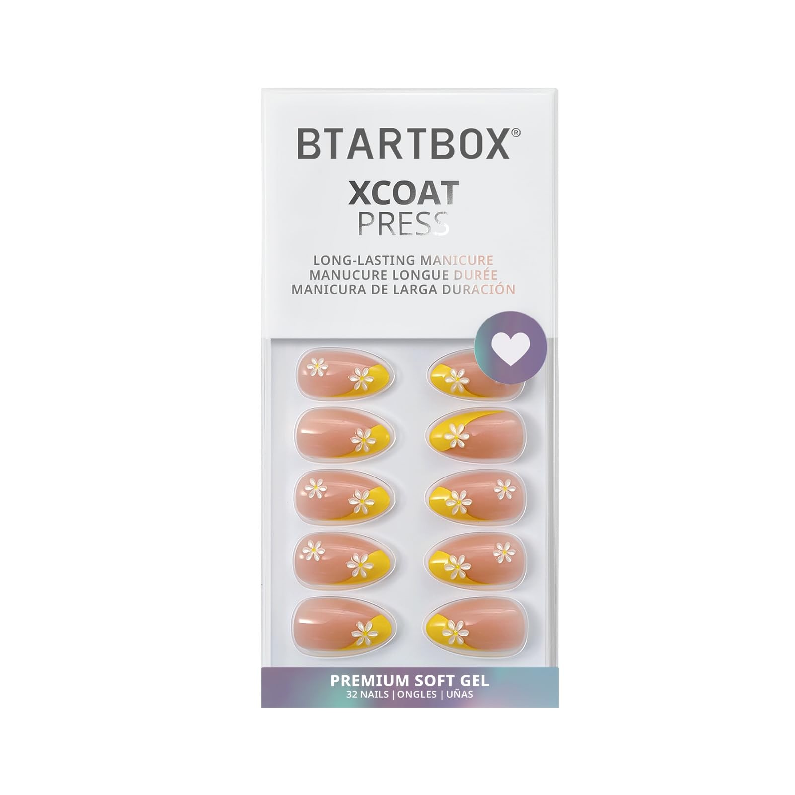 Press On Nails, Daisy, Short Almond, Yellow French Tips, 32Ct