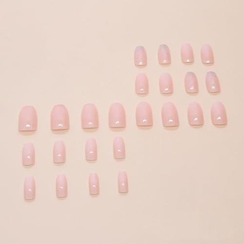 Light Pink Press on Nails Coffin Fake Nails White Pink Gradient Short Style-2