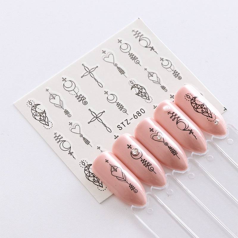 Nail Art Stickers Water Transfers Black Decals Lace Jewellery Design