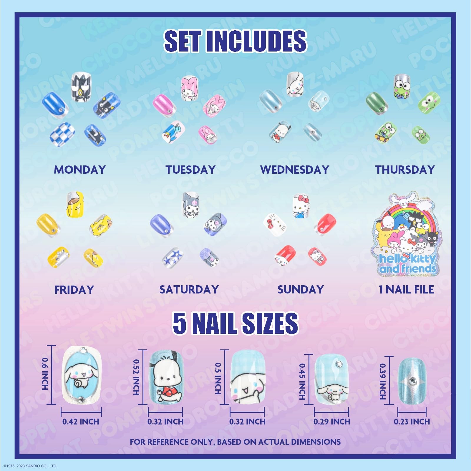Townley Girl Hello Kitty and Friends Press On Nails 84 Pcs Kids