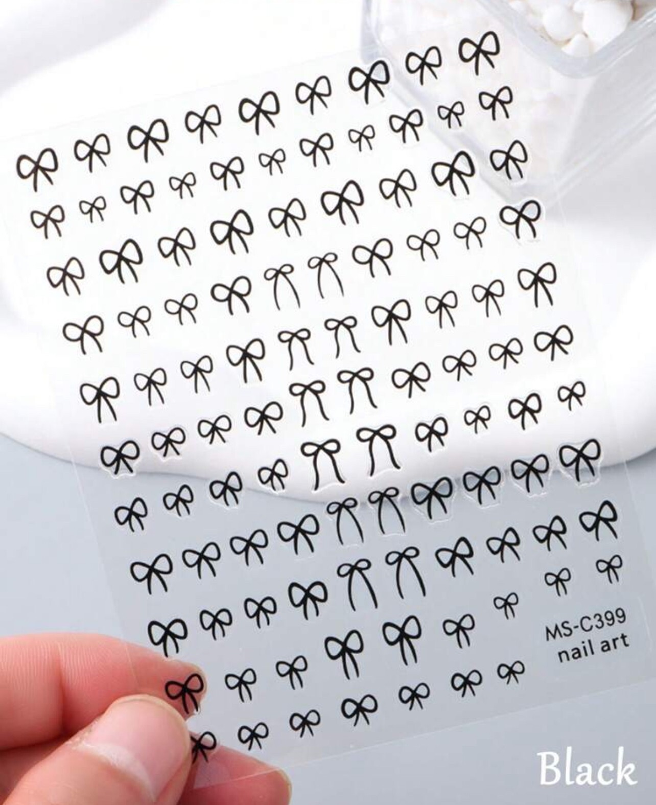 Minimalist Bow Nail Art Stickers Decal Black White Blue Pink Ribbon Gel Nails